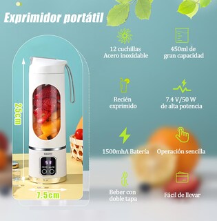Foto 5 | Foto 5 | Batidora Portátil Sin Cable mini Licuadora Licuadora De Batidos Con 12 Cuchillas Para Batidos Y Smoothies zumos Recargable 4