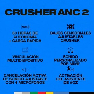 Foto 2 | Foto 2 | Audífonos Skullcandy Crusher Anc 2 Cascos Over-ear Inalámbricos Con Cancelación De Ruido Y Sensory Bass 50 H De Autonomía Skul