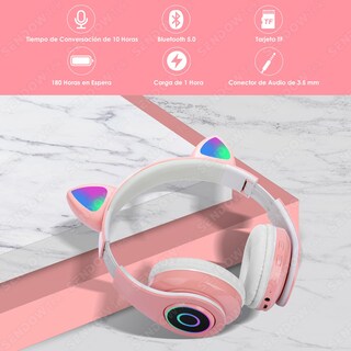 Foto 2 | Foto 2 | Sendowtek Auriculares Inalámbricos Con Orejas De Gato - Bluetooth 5.0 Micrófono Plegables Led Over-ear Hi-fi Para Juego/mús