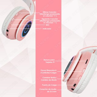 Foto 4 | Foto 4 | Sendowtek Auriculares Inalámbricos Con Orejas De Gato - Bluetooth 5.0 Micrófono Plegables Led Over-ear Hi-fi Para Juego/mús