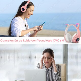 Foto 5 | Foto 5 | Sendowtek Auriculares Inalámbricos Con Orejas De Gato - Bluetooth 5.0 Micrófono Plegables Led Over-ear Hi-fi Para Juego/mús