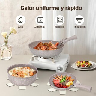 Foto 3 | Foto 3 | Lokooy Juego De 16 Ollas Y Sartenes Con Mango Desmontables Alta Antiadherente Bateria De Cocina Con Tapas Y Cojín Sartén Para