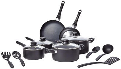 Foto 1 | Foto 1 | Amazon Basics - Juego De Utensilios De Cocina Antiadherentes De 15 Piezas Ollas Sartenes Y Utensilios Color Negro