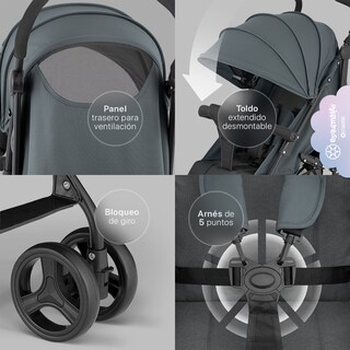 Foto 4 | Foto 4 | Carriola De Bastón Para Bebé Esquimal Plegable Ligera Negro Con Toldo Amplio