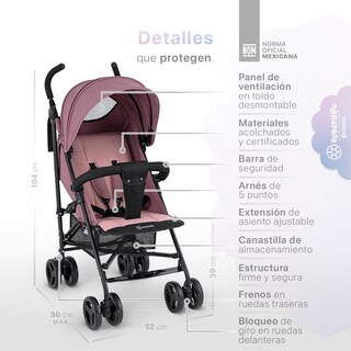 Foto 6 | Foto 6 | Carriola De Bastón Para Bebé Esquimal Plegable Ligera Lila- Rosa Con Toldo Amplio