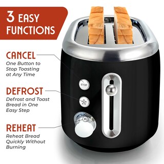 Foto 2 | Foto 2 | Müellerhome Tostador Retro 2 Rebanadas 7 Niveles De Dorado 3 Funciones (recalentar Descongelar Cancelar) Negro