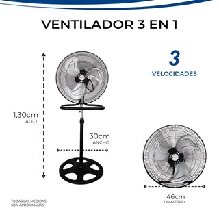 Foto 5 | Foto 5 | Ventilador 3 En 1 De Pedestal Piso Y Pared De 18 Pulgadas Aspas De Metal Con 3 Velocidades Y Perilla Ajustable De Altura Bas