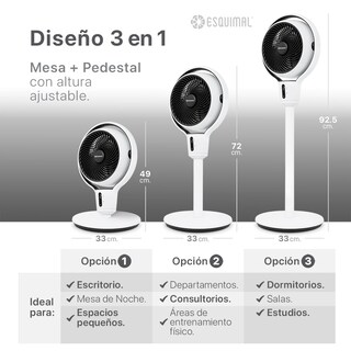 Foto 4 | Foto 4 | Esquimal Ventilador De Pedestal Giratorio Con Altura 3 En 1 Ajustable A Escritorio Y Piso 9 Velocidades Oscilación 120° Panta