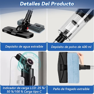 Foto 5 | Foto 5 | Aspiradora Inalámbrica 15000pa Aspiradora Vertical 5 En 1 Con Depósito De Agua filtro Hepa aspiradora De Mano Con Luz Led baterí