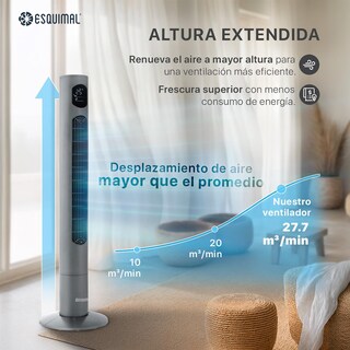 Foto 2 | Foto 2 | Esquimal Ventilador De Torre Silencioso Pantalla Led Con Temperatura Oscilante 90° 3 Velocidades Temporizador 12 Hrs Y Cont