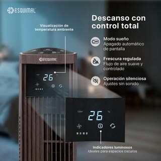 Foto 3 | Foto 3 | Esquimal Ventilador De Torre 95 Cm Silencioso Panel Táctil Led Con Temperatura Oscilante 70° 3 Velocidades Temporizador 15