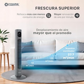 Foto 2 | Foto 2 | Esquimal Ventilador De Torre Silencioso Pantalla Led Con Temperatura Oscilante 90° 3 Velocidades Temporizador 12 Hrs Y Cont