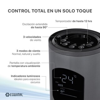 Foto 4 | Foto 4 | Esquimal Ventilador De Torre Silencioso Pantalla Led Con Temperatura Oscilante 90° 3 Velocidades Temporizador 12 Hrs Y Cont