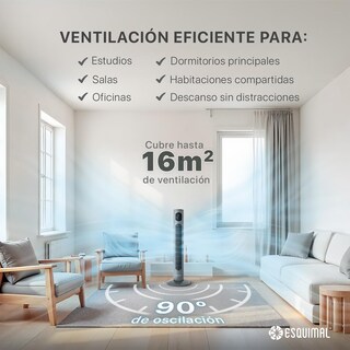 Foto 5 | Foto 5 | Esquimal Ventilador De Torre Silencioso Pantalla Led Con Temperatura Oscilante 90° 3 Velocidades Temporizador 12 Hrs Y Cont
