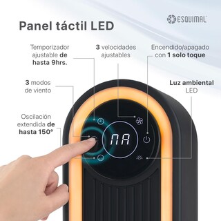 Foto 3 | Foto 3 | Esquimal Ventilador De Torre 106 Cm Con Luz Led Ambiental 60w Pantalla Táctil Con Temperatura Oscilante 150° 3 Velocidades Te