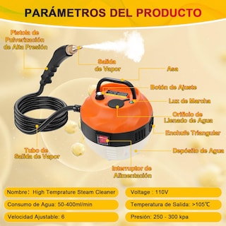 Foto 2 | Foto 2 | Zerdie Limpiador De Vapor De Alta Temperatura Y Alta Presión Limpiador De Vapor Portátil Ajuste De 6 Engranajes Máquina De Lim