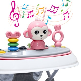 Foto 6 | Foto 6 | Andadera Para Bebé Mecedora Mono Musical Bastón Dirigible Alturas Ajustables Plegable Tapete Brincolín - Rosa