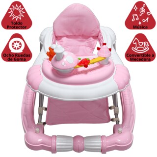 Foto 2 | Foto 2 | Andadera Para Bebé Mecedora Diseño De Hongo Musical Bastón Con Toldo Altura Ajustable Plegable Ruedas De Goma - Rosa
