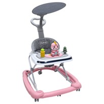 Andadera Para Bebé Mecedora Dino Musical Bastón Dirigible Alturas Ajustables Plegable Tapete Brincolín - Rosa