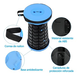 Foto 2 | Foto 2 | Banco Retráctil Belug Taburete Plegable Portátil Azul Con Negro