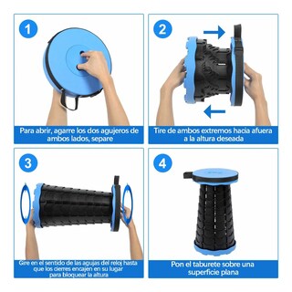 Foto 3 | Foto 3 | Banco Retráctil Belug Taburete Plegable Portátil Azul Con Negro