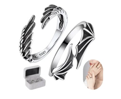 Foto 1 | Foto 1 | 2 Anillo De Alas De Ángel Demonio Plata 925 P/ Mujer Hombre