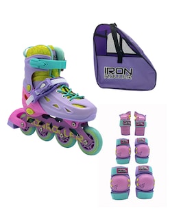 Foto 1 | Foto 1 | Combo Patines Ajustables Protecciones Y Bolsa Speed Rainbow Md 21-24mx