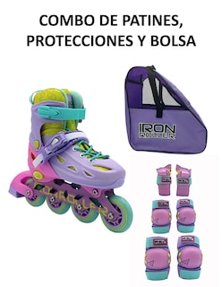 Foto 2 | Foto 2 | Combo Patines Ajustables Protecciones Y Bolsa Speed Rainbow Md 21-24mx