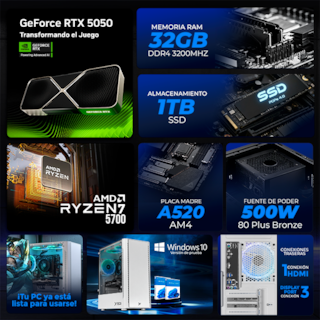 Foto 4 | Foto 4 | Pc Gamer Xtreme Pc Gaming Nvidia Geforce Rtx 5050 Amd Ryzen 7 5700 32gb Ssd 1tb Wifi W10 White Gaming Competitivo Y Streaming