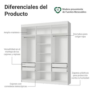 Foto 4 | Foto 4 | Ropero Closet Madesa Venus Con 4 Cajones 180cm Blanco 10
