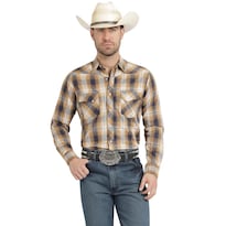 Camisa Vaquera Wrangler Hombre Slim Fit Manga Larga 545 Marron Claro