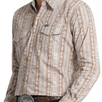 Camisa Vaquera Wrangler Hombre Regular Fit Manga Larga 830 Cafe