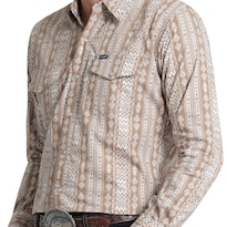 Camisa Vaquera Wrangler Hombre Regular Fit Manga Larga 830 Cafe