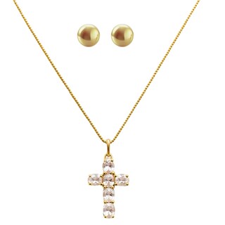 Foto 1 | Foto 1 | Set Mancini Dorado Dije Cruz Zirconia Chapa De Oro 14k