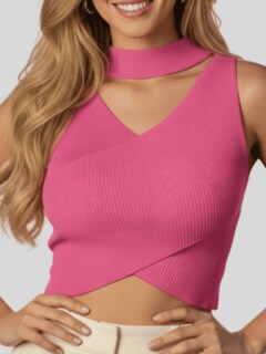 Foto 6 | Foto 6 | Blusa Crop Cuello Halter Canale Bl-1033 Fucsia Diseño Elegante Y Comodidad