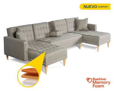 Foto 2 | Foto 2 | Sala Modular Doble Chaise Makora Marietta Con Memory Foam Color Gris Claro Lino Respaldo Reclinable De 3 Posiciones