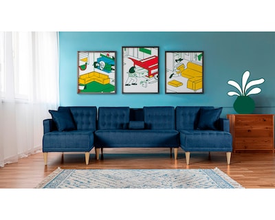 Foto 1 | Foto 1 | Sala Modular Doble Chaise Makora Marietta Con Memory Foam Color Azul Lino Respaldo Reclinable De 3 Posiciones