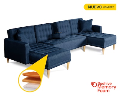 Foto 2 | Foto 2 | Sala Modular Doble Chaise Makora Marietta Con Memory Foam Color Azul Lino Respaldo Reclinable De 3 Posiciones