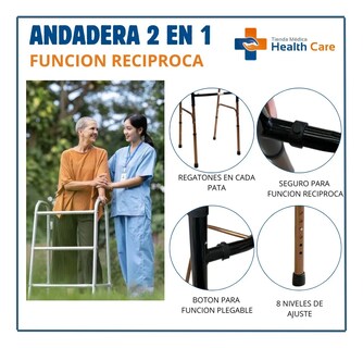 Foto 2 | Foto 2 | Andadera Aluminio Funcion 2 En 1 Plegable Ortopedica Estandar Adulto Variacion En Altura Bronce De Lujo