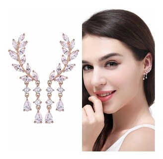 Foto 2 | Foto 2 | ''aretes Mujer Trepador Hojas Con Zirconia Rosa ''