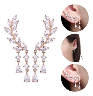 Foto 3 | Foto 3 | ''aretes Mujer Trepador Hojas Con Zirconia Rosa ''