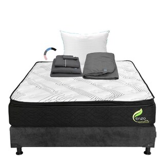 Foto 1 | Foto 1 | Colchón Restonic Enzo Matrimonial+box Dicasa Gris+almohada Royal+protector Lux+sábanas Royal