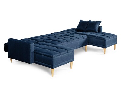 Foto 5 | Foto 5 | Sala Modular Doble Chaise Makora Travis Con Memory Foam Color Azul Lino Respaldo Reclinable De 3 Posiciones