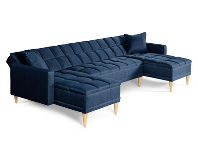 Foto 6 | Foto 6 | Sala Modular Doble Chaise Makora Travis Con Memory Foam Color Azul Lino Respaldo Reclinable De 3 Posiciones