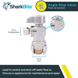Foto 2 | Foto 2 | Válvula De Cierre Sharkbite Con Ángulo De Compresión De 1/2 X 1/4 Pulgadas - Venta Internacional.