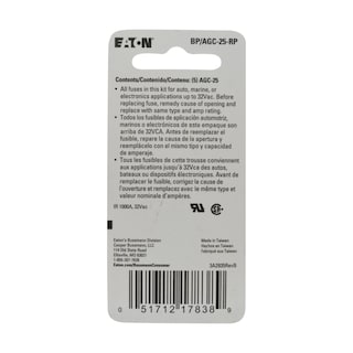 Foto 2 | Foto 2 | Tubo De Vidrio De Acción Rápida Fuse Bussmann Bp/agc-25 25 A 6 X 32 Mm 250 V - Venta Internacional.