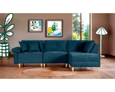 Foto 1 | Foto 1 | Sala De 4 Modúlos Makora Maristella Con Memory Foam Color Azul Chenille Respaldo Reclinable De 3 Posiciones