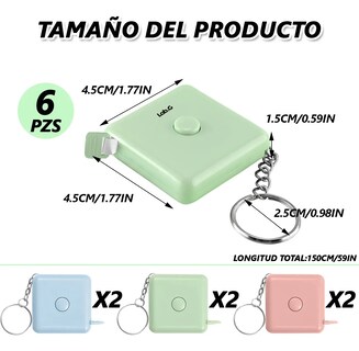 Foto 2 | Foto 2 | 6pcs Cinta Metrica Cintura Retractil Azul Verde Y Rosa