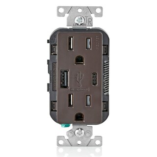 Foto 1 | Foto 1 | Cargador Usb Leviton T5633-w Tipo A Y Tipo C Con Salida De 15 A Color Marrón - Venta Internacional.