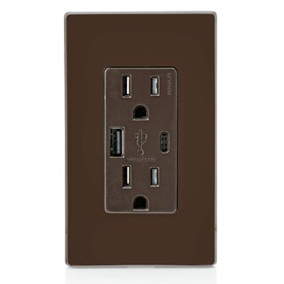 Foto 3 | Foto 3 | Cargador Usb Leviton T5633-w Tipo A Y Tipo C Con Salida De 15 A Color Marrón - Venta Internacional.